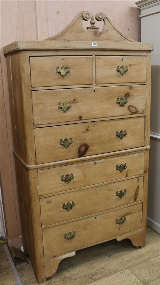 A 19th century continental pine chest on chest, W.95cm H.178cm